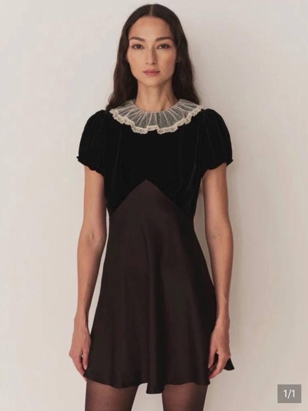 Doen Adelie Dress in Black with White Lace Collar